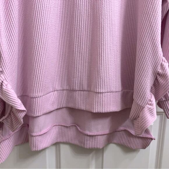 Fantastic Fawn Sz M Bubble Gum Pink Hi Low Sweater Ruffles Oversized Bouncy Knit - Picture 6 of 10